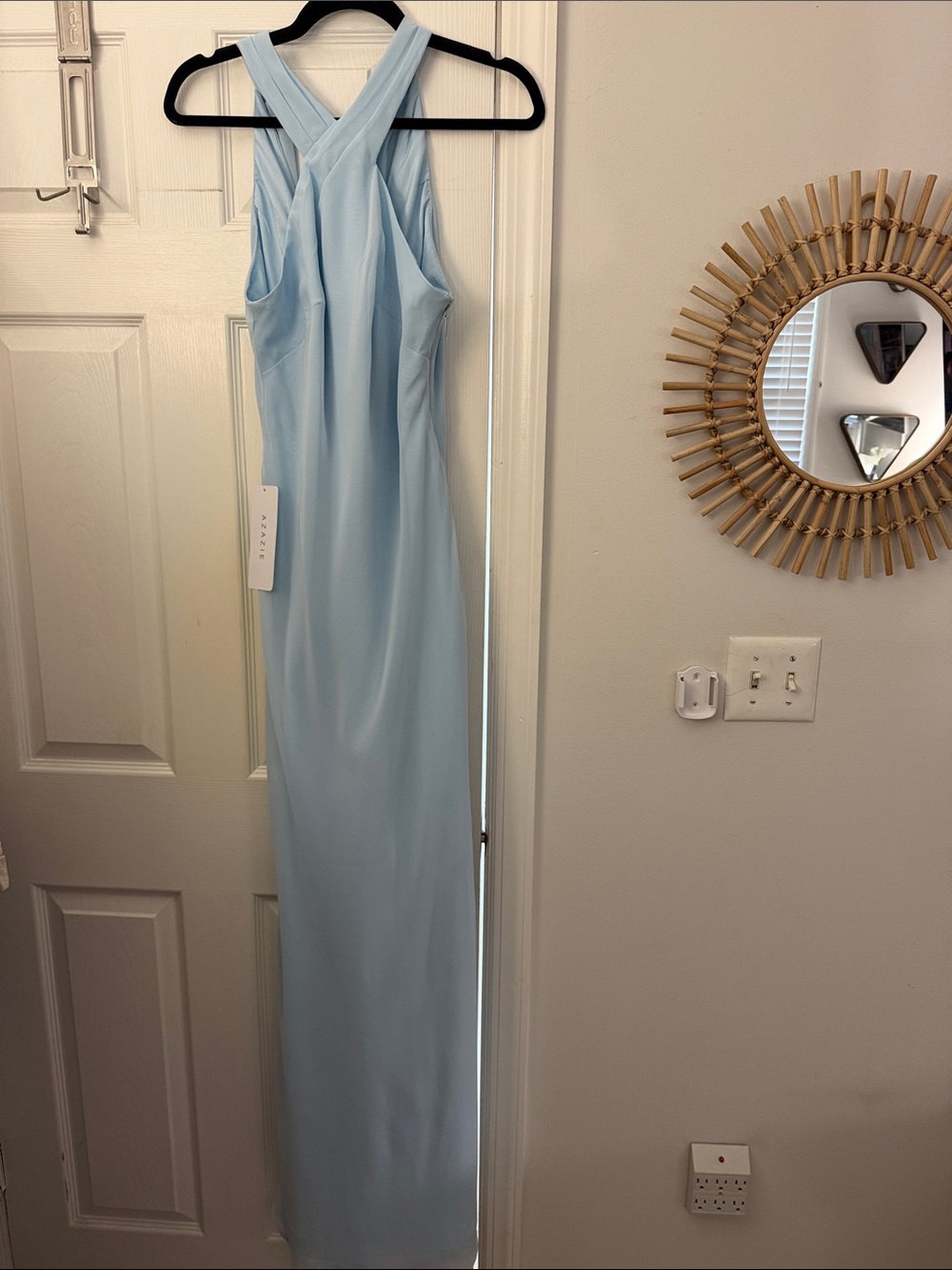 Azazie Doretta Bridesmaid Dress Sky Blue Size 6 NWT Mermaid Pleated Chiffon